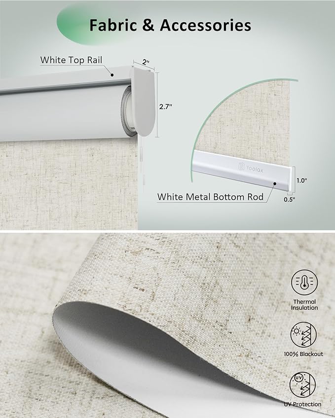 Yoolax Motorized Blinds App Control, Blackout Roller Shades for Windows, Cordless Automatic Shades Roller Window Blinds for Bedroom Living Room Office(Blackout Artisan Beige, 45" W x 72" H)