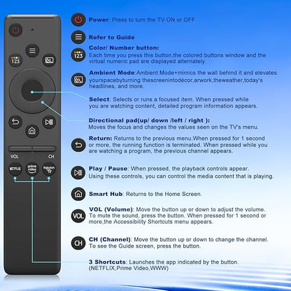 Universal Remote for Samsung TV Remote, Replacement Compatible with All Samsung Smart TV LED QLED UHD LCD HDTV Frame Curved Smart TV