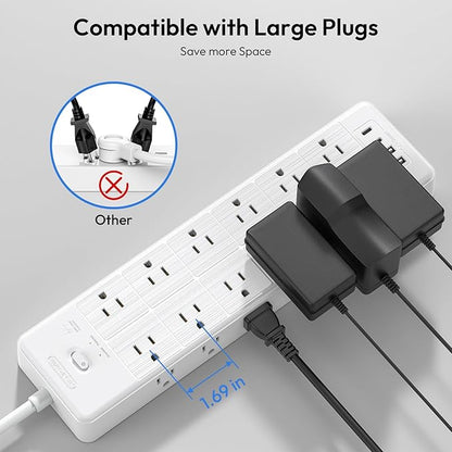 24 Widely Outlets Extension Cord 15 Ft NTONPOWER Long Extension Cord Surge Protector with 4 USB Ports,15A/1875W Power Strips with Surge Protection 4000J, Wall Mount Holes for Home, Office(White)