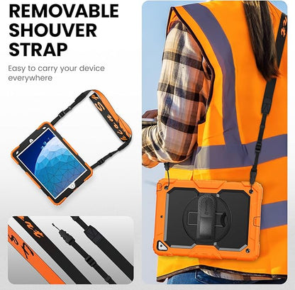 Timecity for iPad Air 3/ Pro 10.5 Inch Case, 360° Rotating Stand, Pencil Holder, Shockproof with Screen Protector & Shoulder Strap - Heavy Duty Protection Case for iPad Air 3rd Gen - Orange