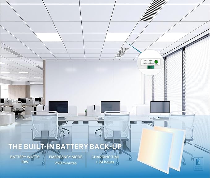 2X2 LED Flat Panel Light Emergency Battery Backup, 40W-3000K/4000K/5000K, 0-10V Dimmable, 4390 Lumens, LED Drop Ceiling Light, 100-277V, DLC and UL Listed, Ultra Thin Back-Lit (54 Pack)