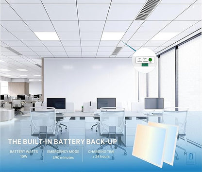 2X2 LED Flat Panel Light Emergency Battery Backup, 40W-3000K/4000K/5000K, 0-10V Dimmable, 4390 Lumens, LED Drop Ceiling Light, 100-277V, DLC and UL Listed, Ultra Thin Back-Lit (54 Pack)