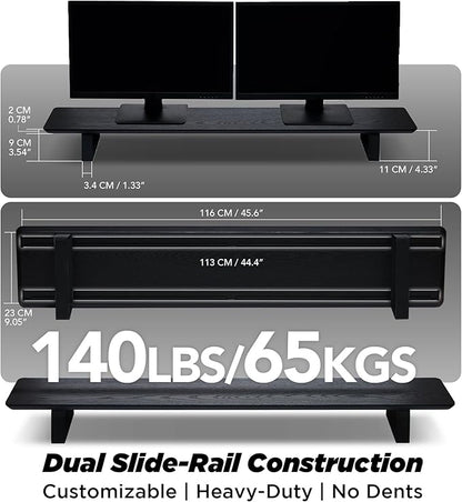 ULTRARM Moodular Wooden Monitor Stand 45.6” (116cm) Large Desk Organizer with Metal Slide Rails for Drawer, Tray, Laptop, Tablet, Phone & Headphones Customizable Riser for Organized Workspace Black
