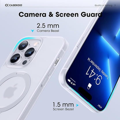 CASEKOO Designed for iPhone 13 Pro Max Case with Magnetic Invisible Stand [Military Drop Protection] [Compatible with MagSafe] Shockproof Translucent Matte Slim Promax Phone 6.7", Translucent White