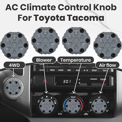 4 Pack - 2nd Gen Tacoma Accessories AC Knob Upgrade - 2005,2006,2007,2008,2009,2010,2011,2012,2013,2014,2015 Tacoma Climate Control Dial Mods Set - for Toyota Interior Replacement Kit