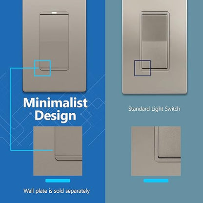 LIDER Minimalist Design Matte Finish Lighted 4-Way Decorator Light Switch, Four Way Frameless Rocker Switch, Residential/Commercial Grade, 15A 120V/277V, UL Listed, LS15-4W-NK, Nickel