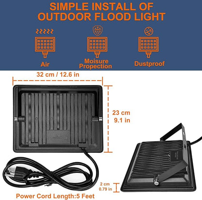 XXBSAZ 300W LED Flood Light Outdoor, High Power Plug-in & Hardwired Commercial Work Light, IP66 Waterproof 6500K Daylight for Parking Lots, Warehouses & Construction Sites (2 Pack)
