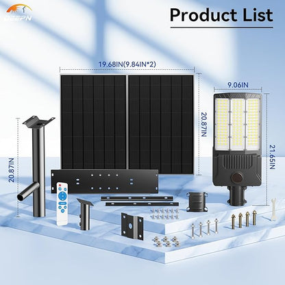 Deepn Solar Street Light 12000W Aluminum Commercial Grade Solar Parking Lot Lights with Motion Sensor & Dusk to Dawn IP67 Waterproof Heavy Duty Security Flood Lights for Street, Yard, SZ4000, 1Pack