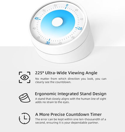 Rosenpatio Visual Timer for Adults Teenager - Timers for Classroom Teachers 60 Minutes Countdown Home School Study Tool, Non-Ticking Rotating Timer for Exam Work Kitchen Office Gym, 1 Pack