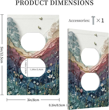 Bvtewkhz Wildflowers Rustic Flowers Floral Plants Duplex Outlet Wall Plate Cover Vintage Mountain Decorative Light Switch Covers Electrical Faceplate Switch Plates for Bathroom Kitchen Home