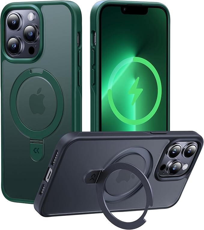 CASEKOO Designed for iPhone 13 Pro Max Case with Magnetic Invisible Stand [Military Drop Protection] [Compatible with MagSafe] Shockproof Translucent Matte Slim Promax Phone Cover 6.7", Green