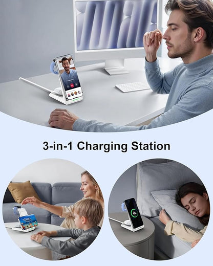 NANAMI Wireless Charger for Google - 3 in 1 Wireless Charging Station Fast Charger Stand Dock for Pixel 9 Pro XL/9/Fold/8/7/7A/6,Buds Pro 2/Pro, Watch 3/2,Fitbit Versa 4/Sense 2(Not for Pixel Watch 1)