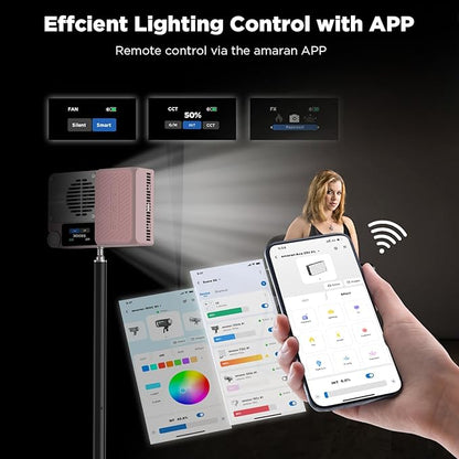 Amaran Ace 25c Pocket RGBWW LED Light, Boost Mode Up to 32W, Full-Color Mini Video Light (2,300-10,000K), 1,171 Lux@1m at 5,600K, 4500mAh Battery with PD Fast Charging for Mobile Creators (Pink)