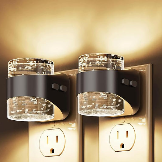 L LOHAS LED Night Light, 2 Pack 3000K Bubble Night Lights Plug into Wall, Acrylic Night Lights with Light Sensor, Adjustable Brightness,Soft White Plug in Nightlights for Rooms Bathroom Hallway