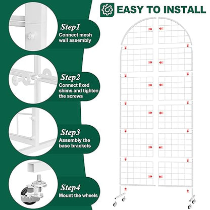 Asee'm Grid Wall Panels Display Stand 2.6' x 5.8' FT White Movable Wire Grid Wall Display Rack Heavy Floorstanding Detachable Girdwall Panel with T-Base for Craft Show Rack, Retail Displays 1PCS