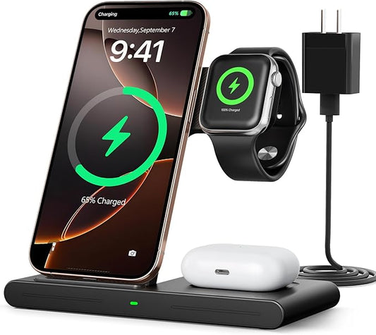 2025 Traveling Portable Wireless Fast Charger for Apple & Android Charging Station, 3 in 1 Charging for iPhone 16 15 14 13 12, Apple Watch Series & Air pods 4 3 2 Pro, Samsung Galaxy-Gifts for Family