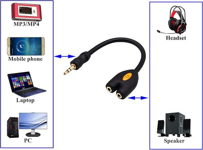 zdyCGTime 3.5mm Headphone Y Splitter Cable 3-Pole 3.5mm AUX Male to 2 Port 3.5mm Female Audio Stereo Y Splitter Cable for Headset Splitter Adapter, for Smartphone, Tablets, MP3, MP4(17.5CM) (3Pole)