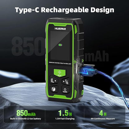656ft/200M Dual Laser Distance Measuring Tool, Huepar Professional Rechargeable Digital Laser Room Measure Devices, Bilateral Metro Laser Measurement Tool with with Angle Sensor, Magnetic Back