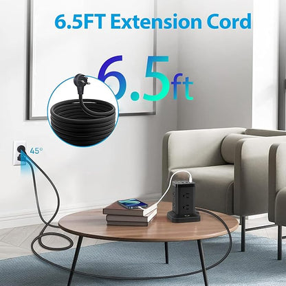 BEVA Power Strip Tower, Surge Protector with USB Ports, 6.5 FT Extension Cord, Charging Tower for Multiple Devices 8 AC and 4 USB(USB-C) for Office Supplies Dorm Room Essentials Office Organization