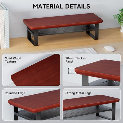 NestNeat Monitor Stand Riser, 24 Inch Computer Monitor Stand for Desk, 2-Tier Wood Desk Shelf Organizer with Storage, Desktop Stand for Laptop/Screen/PC/Printer, Ergonomic Home Office Monitor Stand