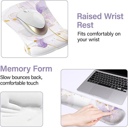 MOSISO Desk Mat Keyboard Mouse Pad Set, Large Gaming Mouse Pad&Keyboard Wrist Rest&Mousepad with Wrist Rest&Coaster, Ergonomic Non-Slip Home Office Mousepad with Memory Foam, Purple