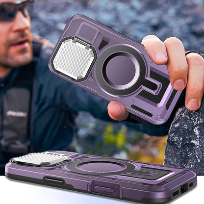 Camera Stand Case for iPhone 16, [Compatible with Mag Safe] [Lens Cover] 2024 Version Military Grade Protective Soft Case for iPhone 16 6.1 inch Men Women, Purple