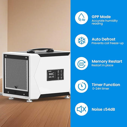 CADPXS Crawl Space Dehumidifier with Drain Hose, 80 Pint Commercial Dehumidifier for Basement, Home Use, Water Damage, Auto Defrost, Memory Start, cETL Certified, Up to 1000 Sq Ft