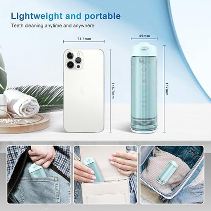 JNGOODS Mini Portable Water Flosser Oral Irrigator Water Teeth Cleaner Pick, Telescopic Water Tank, 4 Modes & IPX7 Waterproof, Home & Travel Water Flossers for Teeth, Braces Bridges Care. (Pearl Blue)