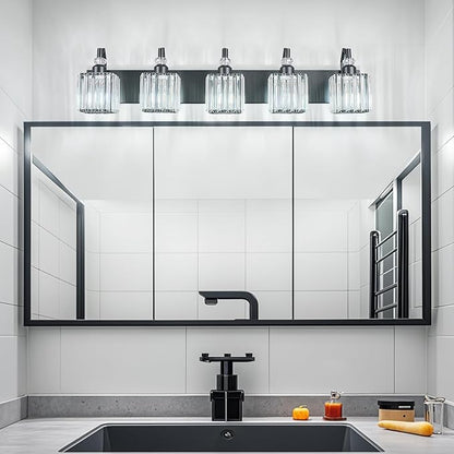 BBLLWJ Crystal Vanity Lights - Black 5 Light Modern Bathroom Vanity Light Fixtures Over Mirror