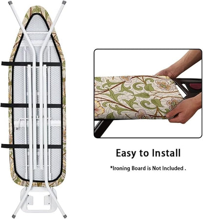 ZCFYGDX William Morris Art Ironing Board Covers,Stain Resistant & Anti-Scorch Elastic Edges Nylon Buckle Straps Hook & Loop Fastener Strap,Easy Install of Protective Decorative Cover 17x49 Inch