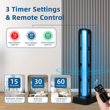 Zyntieu 69W UV Light Sanitizer with Remote Control and 3 Timers – Home Disinfection Device 99.99% Cleaned of Germs, Viruses, Mold and Dust Mites – Whole Room Disinfection Lamp for Home and Office