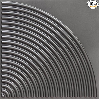 From Plain To Beautiful In Hours 9002 Arc Swell PVC 12 in x 12 in Peel and Stick Wall Panels (Covers / 10 sq.ft), Metallic Grey, 10 Piece