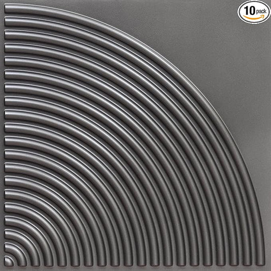 From Plain To Beautiful In Hours 9002 Arc Swell PVC 12 in x 12 in Peel and Stick Wall Panels (Covers / 10 sq.ft), Metallic Grey, 10 Piece
