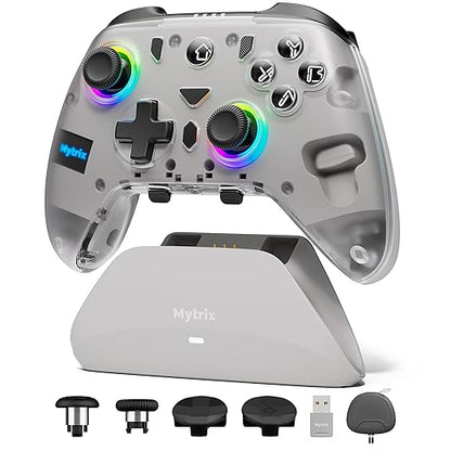 Mytrix PC Controller with Charing Dock, Wireless Bluetooth 2.4G Wired Multi-Platform Controllers Hall Effect Joysticks Hall/Micro 2-in-1 Triggers, 1000Hz Report Rate 4 Macro Keys ABXY MicroSwitch [windows]