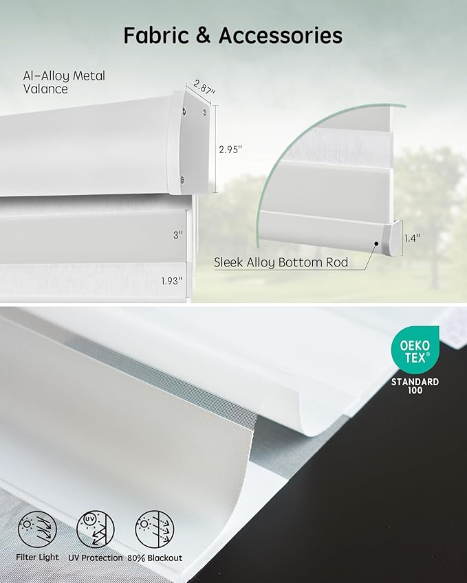 Yoolax Motorized Blinds with Remote, Electric Zebra Blinds for Indoor Windows, Room Darkening Smart Shades with Voice Control, Compatible with Alexa Google Home, APP Control, 51" W x 72" H, White