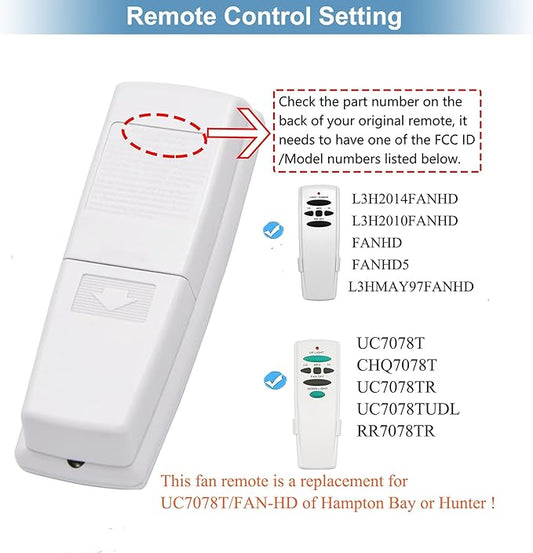 Hampton Bay Ceiling Fan Remote UC7078T with Up and Down Light Replacement UC7078T CHQ7078T Fan-HD HD5 HD6 L3H2010FANHD L3H2014FANHD (Remote Only)