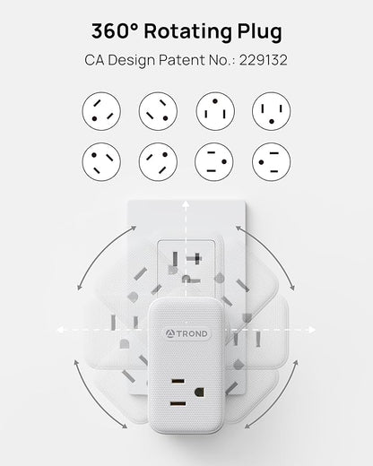 TROND Outlet Extender with 360 Rotating Plug, 3 AC Outlet Splitter with 2 PD 20W USB C Charger, USB Wall Plug Adapter, A Small Charging Station for Kitchen Bathroom Cruise Ship Travel Essentials