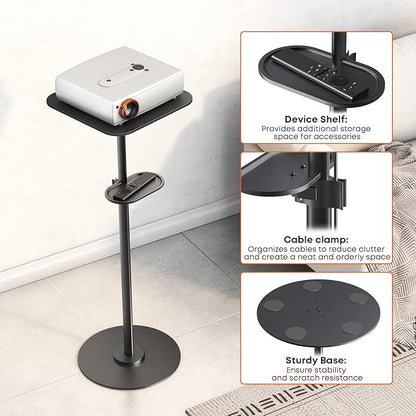 PUTORSEN Heavy-Duty Projector Stand – Height Adjustable Floor Projector Stand，Extends 27.6" to 47.2",13.2lbs Capacity, Compatible with Projectors, Cameras, for Home, Office, and Outdoor Use