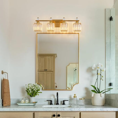 FDPBY Vanity Lights 4-Light Modern Crystal Vanity Light Gold Bathroom Light Fixtures Over Mirror Crystal Bathroom Vanity Lighting Fixtures