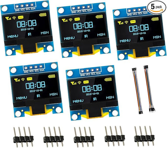 EPLZON 5 Pack 0.96 inch OLED IIC Display Module 128x64 Pixel Mini Self-Luminous Display Screen Board for Arduino Projects Raspberry Pi with Wire(Blue and Yellow)