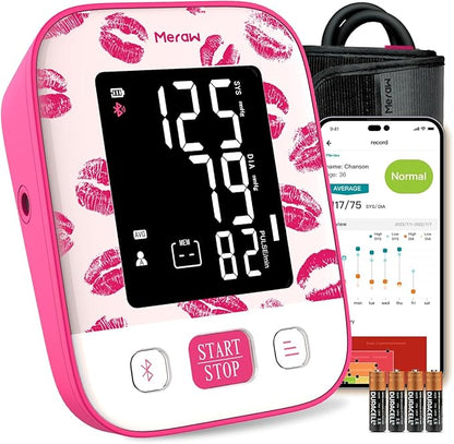 Meraw Blood Pressure Monitor Home Use, Blood Pressure Cuff Digital Arm, Blood Pressure Monitor Automatic Cuff 8.7-16.5" Bluetooth App Tracking Irregular Heartbeat Monitoring Pink