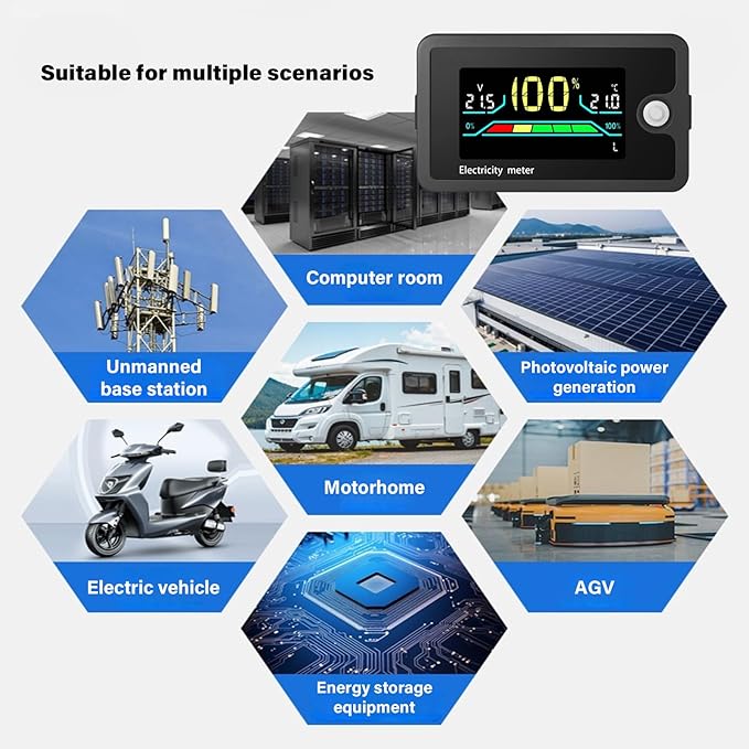 RSHuiOUXX DC8-100V Electricity Meter Digital LCD Display Car Battery Charging Levels Indicators Leads Acid Lithiums Voltmeter
