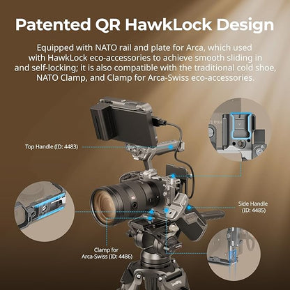SmallRig FX3 / FX30 HawkLock Quick Release Camera Cage Kit for Sony with Cable Clamp, Bulit-in QR Cold Shoe NATO Rail/QR Plate for Arca, Modular Design Compatible with Original XLR Handle