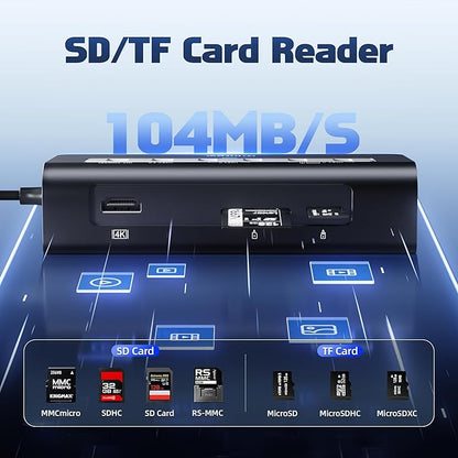 intpw P9 PRO USB C Hub 10Gbps, 9-in-1 USB C Docking Station 3.28FT with 4K@60Hz HDMI, 3 Type-C/A 3.2, 2 Type-A 2.0, PD 100W, SD/TF Port, Black Aluminum USB Hub for Laptop, iPhone 17, MacBook Air/Pro