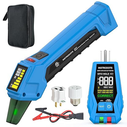 INSTRODOTS Circuit Breaker Finder Tool with Accessories, 90-135V AC Digital Breaker Finder with Integrated GFCI Outlet Tester, Circuit Tracer with Buzzer Alarm & Color Display, Includes Carrying Case