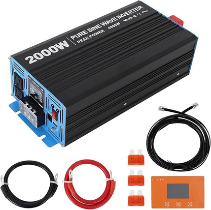2000W Pure Sine Wave Inverter, 1 USB Port 5v/2.1a,LCD Display&Remote Controller for Home, RV, Truck