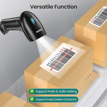 Anyeast 2D 1D Barcode Scanner : USB Wired Inventory QR Scanner with Stand for Computer POS MAC with Automatic Scanning, Handheld CMOS Image Bar Code Reader for Warehouse Library Supermarket