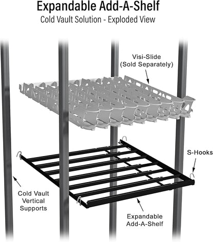 Display Technologies Cold Vault Expandable Add-A-Shelf (Pack of 4) - Maximize Storage and Organization in Your Cold Storage, Drink Organizer for Cans, Bottles and More