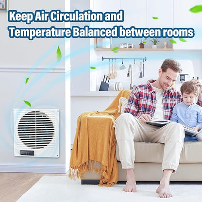 Feeligivin 20W 8” Room to Room Fan 10-Speed RC Two-Way Reversible Airflow Through Wall with Temperature and Timer Setting In-Wall Vent Fan