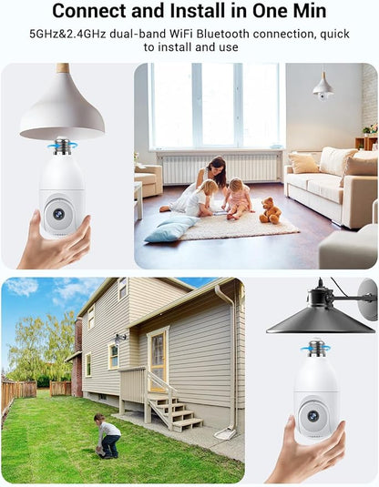 Light Bulb Security Camera Wireless Outdoor, 5G&2.4G WiFi Cameras for Home Security with Patrol, AI Human Detection, Motion Tracking, 2-Way Talk, Color Night Vision, SD/Cloud, 24/7 Recording(2 PACK)